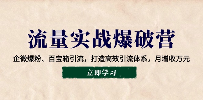 流量实战爆破营：企微爆粉、百宝箱引流，打造高效引流体系，月增收万元-占领资源网