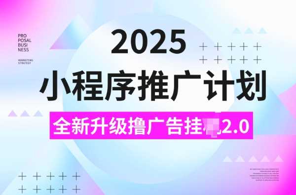 2025小程序推广计划，撸广告挂JI3.0玩法，日均5张【揭秘】-占领资源网