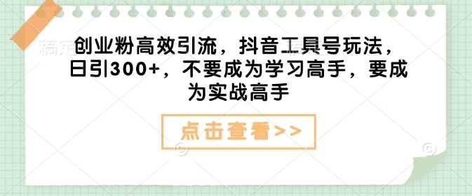 创业粉高效引流，抖音工具号玩法，日引300+，不要成为学习高手，要成为实战高手-占领资源网