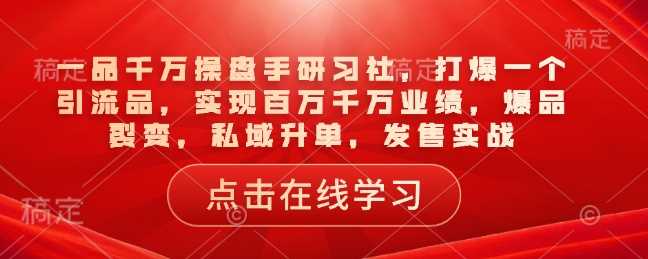 一品千万操盘手研习社，打爆一个引流品，实现百万千万业绩，爆品裂变，私域升单，发售实战-占领资源网