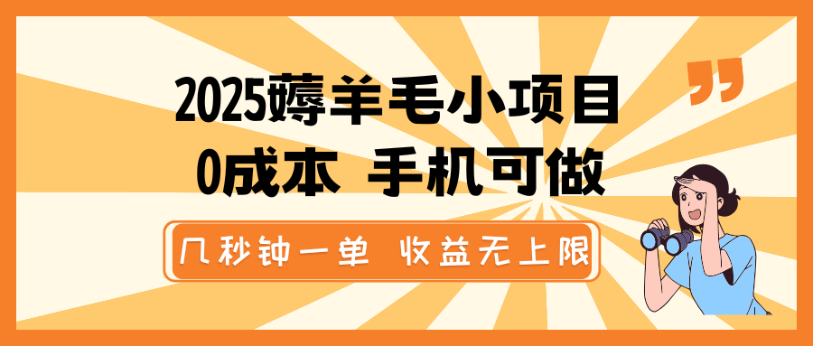 2025薅羊毛小项目，0成本 手机可做，几秒钟一单，收益无上限-占领资源网