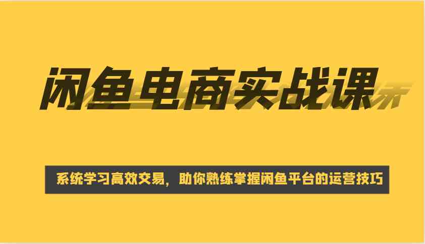 闲鱼电商实战课，系统学习高效交易，助你熟练掌握闲鱼平台的运营技巧-占领资源网