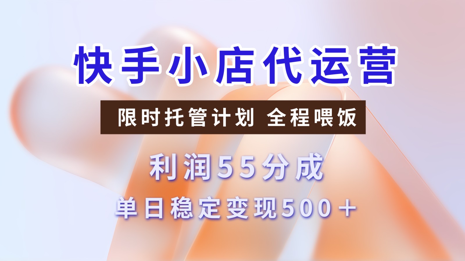 快手小店代运营，限时托管计划，收益55分，单日稳定变现500+-占领资源网