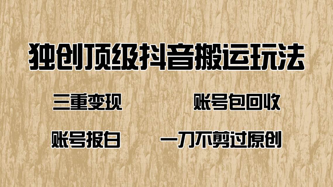 （14187期）抖音短剧纯搬运玩法，三重变现，账号包回收，账号报白一刀不剪过原创-占领资源网