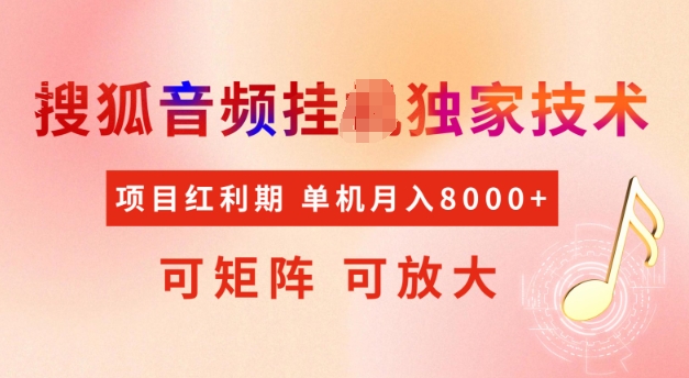 首发搜狐音频挂JI，项目红利期，可矩阵可放大，稳定月入5k【揭秘】-占领资源网