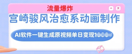 宫崎骏风治愈系动画制作，AI软件一键生成原创视频流量爆炸，单日变现多张，详细实操流程-占领资源网