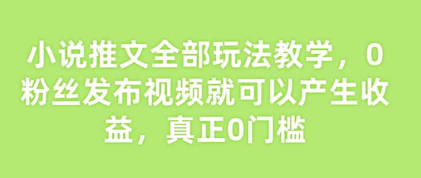 小说推文全部玩法教学，0粉丝发布视频就可以产生收益，真正0门槛-占领资源网