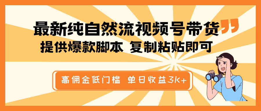 最新纯自然流视频号带货，提供爆款脚本简单 复制粘贴即可，高佣金低门槛，单日收益3K+-占领资源网