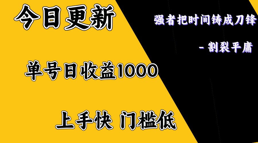 上手一天1000打底，正规项目，懒人勿扰-占领资源网