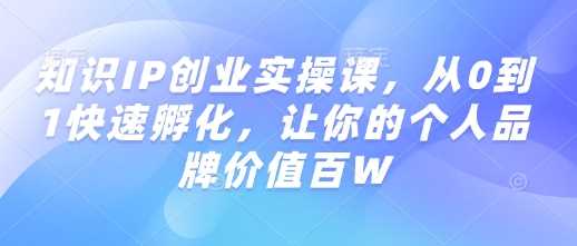 知识IP创业实操课，从0到1快速孵化，让你的个人品牌价值百W-占领资源网