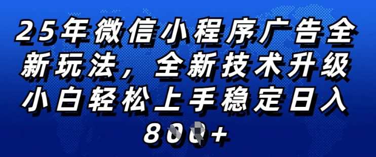 2025年微信小程序全新玩法纯小白易上手，稳定日入多张，技术全新升级，全网首发【揭秘】-占领资源网
