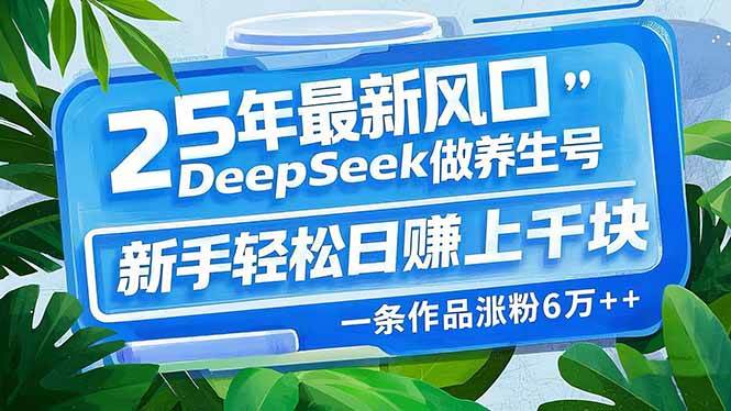 （14341期）25年最新风口，用DeepSeek做养生号，新手轻松日赚上千块，一条作品涨粉…-占领资源网