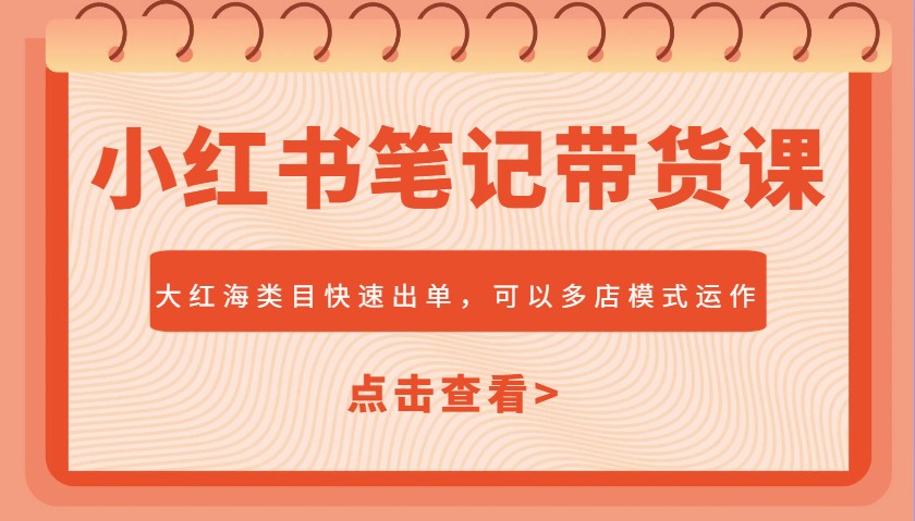 小红书笔记带货课，大红海类目快速出单，市场大，可以多店模式运作-占领资源网