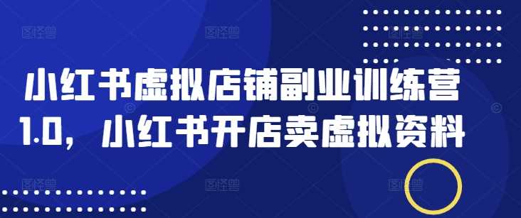 小红书虚拟店铺副业训练营1.0，小红书开店卖虚拟资料-占领资源网