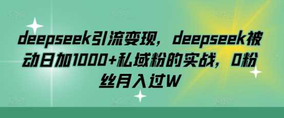 deepseek引流变现，deepseek被动日加1000+私域粉的实战，0粉丝月入过W-占领资源网