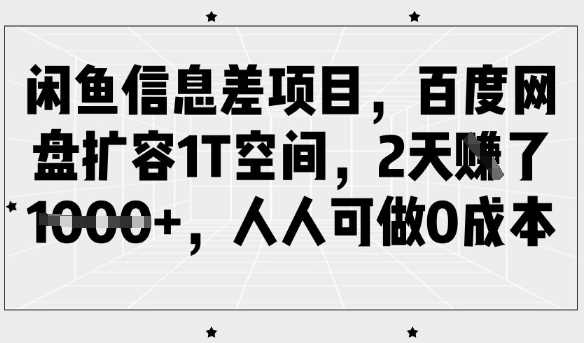 闲鱼信息差项目，百度网盘扩容1T空间，2天收益1k+，人人可做0成本-占领资源网