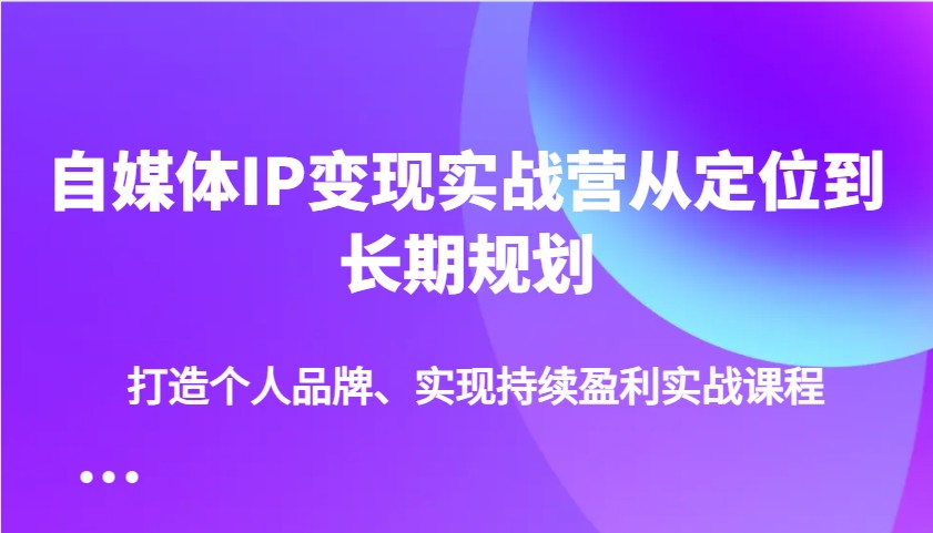 自媒体IP变现实战营从定位到长期规划，打造个人品牌、实现持续盈利实战课程-占领资源网