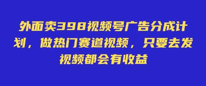 外面卖598视频号广告分成计划，不直播 不卖货 不露脸，只要去发视频都会有收益-占领资源网