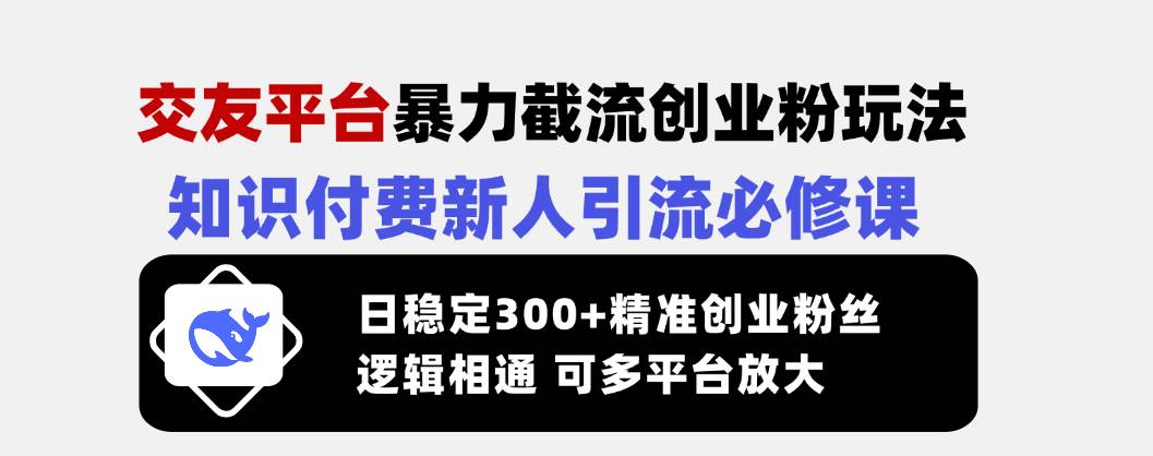 （14432期）交友平台暴力截流创业粉玩法，知识付费新人引流必修课，日稳定300+精准…-占领资源网