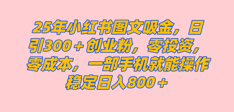 （14437期）25年小红书创业粉图文自热打法，一部手机简单操作， 日引300＋创业粉，零投资，零成本，每天利用20分钟就能完成-占领资源网