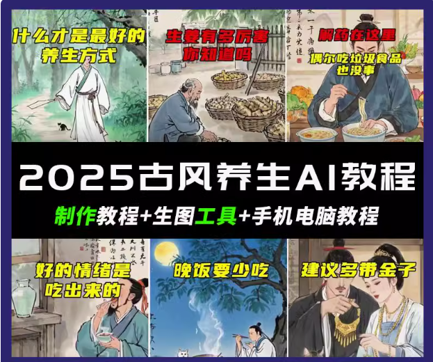 抖音AI古风养生视频教程日入五张 轻松涨粉 10W+-占领资源网