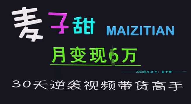 麦子甜30天逆袭视频带货高手，单月变现6W加特训营-占领资源网