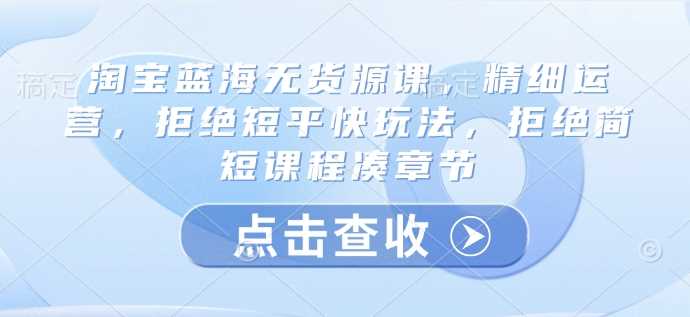 淘宝蓝海无货源课，精细运营，拒绝短平快玩法，拒绝简短课程凑章节-占领资源网