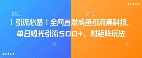 【引流必备】全网首发咸鱼引流黑科技，单日曝光引流500+，附矩阵玩法【揭秘】-占领资源网