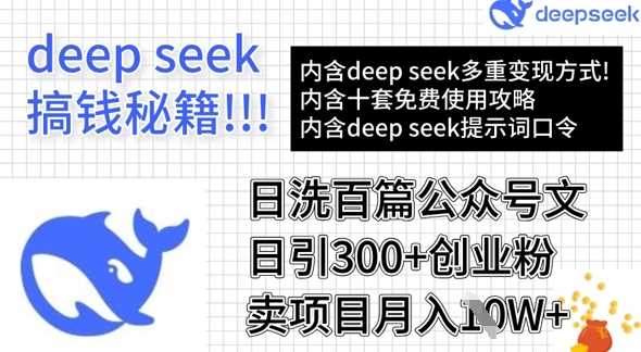 用DeepSeek日洗百篇公众号文章，轻松日引300+创业粉，卖项目月入1w+-占领资源网