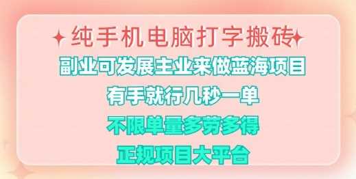 纯手机电脑打字搬砖，有手就行，几秒一单，多劳多得，正规项目大平台【揭秘】-占领资源网