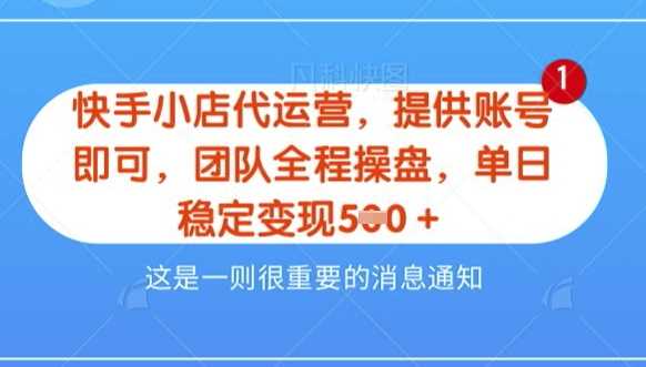 【快手小店代运营3.0】，模式新升级，收益五五分，稳定单日8张【揭秘】-占领资源网