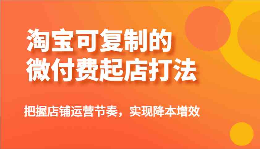 淘宝可复制的微付费起店打法，把握店铺运营节奏，实现降本增效！-占领资源网