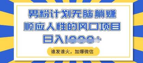 男粉计划无脑躺Z，顺应人性的风口项目，谁发谁火，加爆微信，日入多张【揭秘】-占领资源网