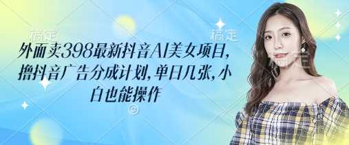 外面卖398最新抖音AI美女项目，撸抖音广告分成计划，单日几张，小白也能操作-占领资源网
