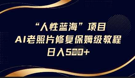 人性蓝海AI老照片修复项目保姆级教程，长期复购，轻松日入5张-占领资源网