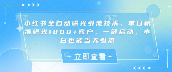 小红书全自动曝光引流技术，单日精准曝光1000+客户，一键启动，小白也能当天引流【揭秘】-占领资源网