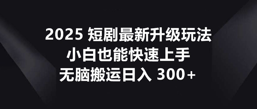 2025短剧最新升级玩法，小白也能快速上手，无脑搬运日入300+-占领资源网