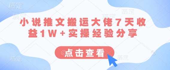 小说推文搬运大佬7天收益1W+实操经验分享-占领资源网