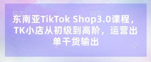东南亚TikTok Shop3.0课程，TK小店​从初级到高阶，运营出单干货输出-占领资源网