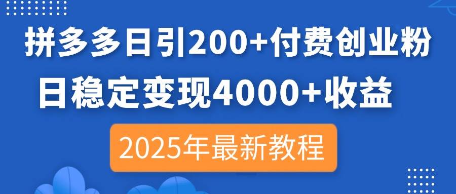 （14217期）拼多多日引200+付费创业粉，日稳定变现4000+收益，2025年最新教程-占领资源网