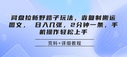 网盘拉新野路子玩法，靠复制搬运图文， 日入几张，2分钟一条，手机操作轻松上手-占领资源网