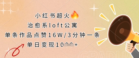 小红书超火的治愈系loft公寓，单条作品点赞16W，3分钟一条，单日变现数张-占领资源网