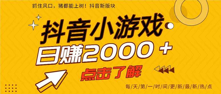 （14319期）抖音小游戏，最新风口项目，亲测单游戏2000+感兴趣点击了解。-占领资源网