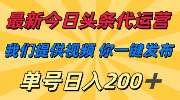 最新今日头条代运营，我们提供视频，你一键发布，单号日入200+【揭秘】-占领资源网