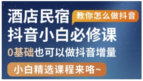 抖音本地生活酒店民宿运营，0基础也可以做抖音增量-占领资源网
