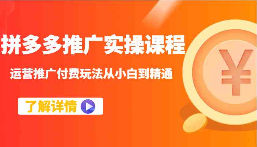 拼多多推广实操课程：运营推广付费玩法从小白到精通-占领资源网