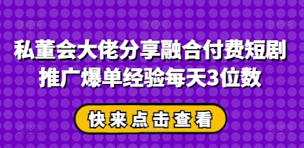 私董会大佬分享融合付费短剧推广爆单经验每天3位数-占领资源网