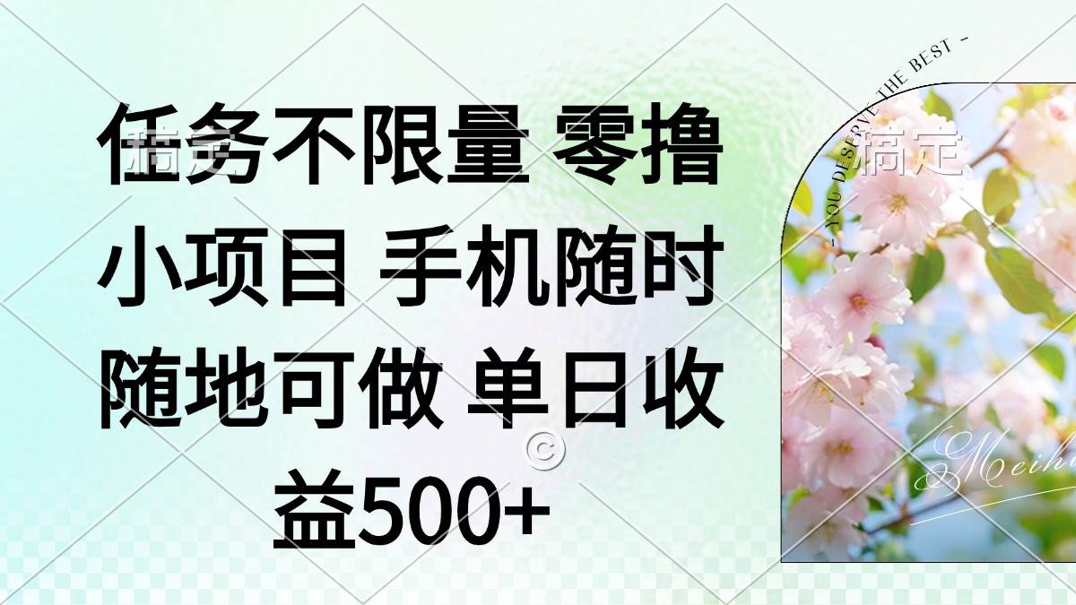 （14391期）零撸小项目 手机随时可做 任务不限量 单日收益500＋-占领资源网
