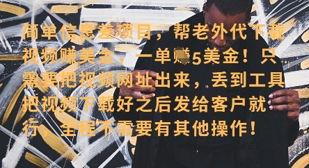 零门槛挣美金，海外视频代下服务，单笔收益40+，小白也能轻松上手-占领资源网