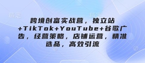 跨境创富实战营，独立站+TikTok+YouTube+谷歌广告，经营策略，店铺运营，精准选品，高效引流-占领资源网